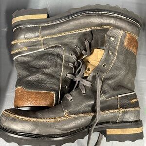 Men's Black and Brown Leather Lace-Up Boots